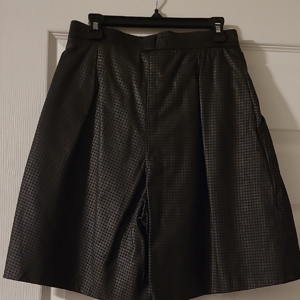 NWOT Black And Gray Houndstooth Real Leathet Shorts Made In The USA - Picture 4 of 6